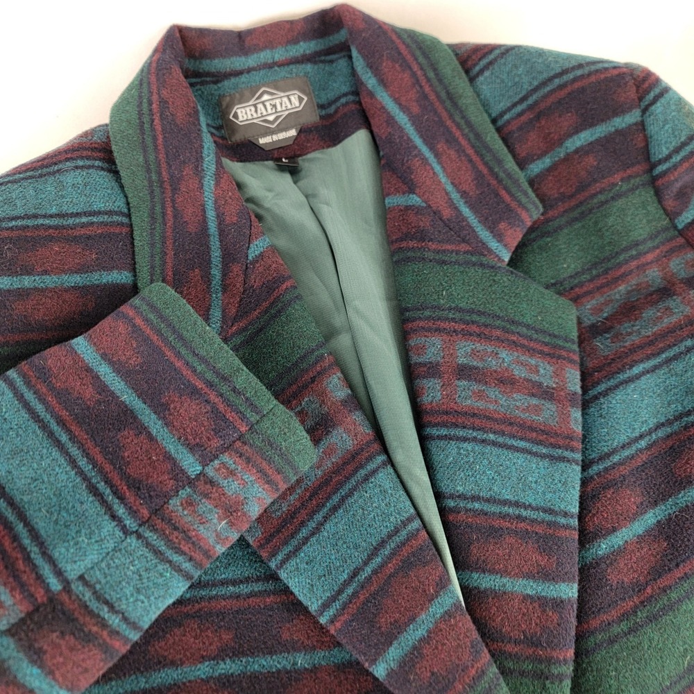 Braetan Blazer Jacket Women's L Teal Burgundy Green Southwestern Aztec Wool